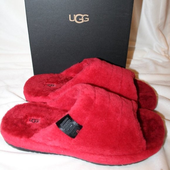 NIB UGG MEN'S SHEARLING SLIP ON SLIPPERS RED 11 12 13 - Picture 2 of 7